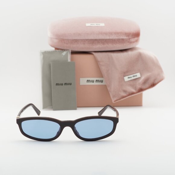 Miu Miu MUA06S 22C60O Sunglasses Moka Rectangle Frame, Light Blue Lenses main image 9